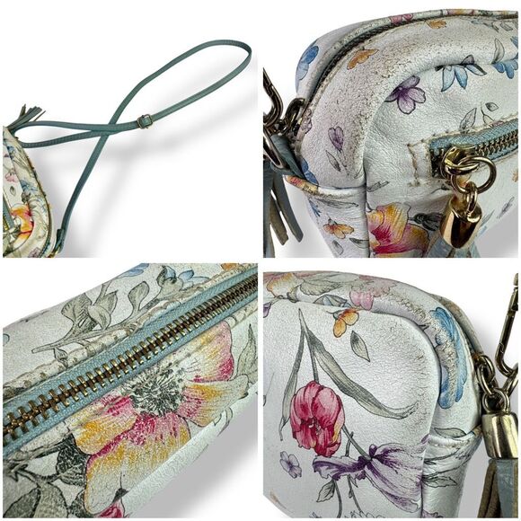 Firenze Italy Italian Handmade Hand Painted Floral Crossbody Bag White Leather - Picture 10 of 12